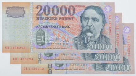 2008. 20.000Ft (3x) közte két sorszámkövető 'GB 1436294 - GB 1436295', egy százon belüli közeli sorszám 'GB 1436232' T:I Adamo F59E1