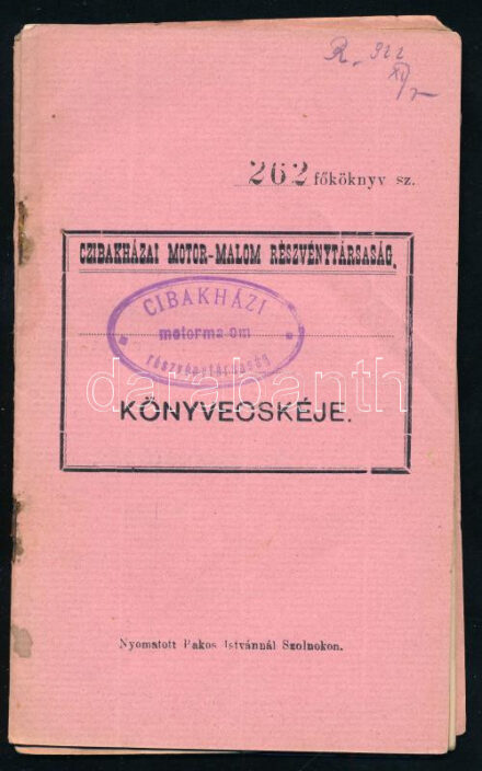 1911 Cibakházai Motor-Malom Rt. 3 db könyvecskéje, egy két bejegyzéssel, pecséttel.