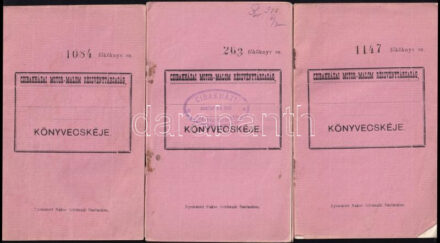 1911 Cibakházai Motor-Malom Rt. 3 db könyvecskéje, egy két bejegyzéssel, pecséttel. Egyik sérült