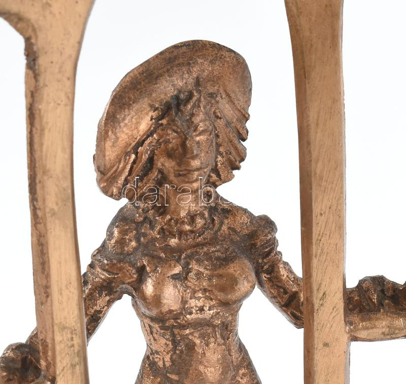 Józsa Lajos (1944-) Kalapos hölgy ablakban. Bronz, márvány talpon. Jelzett. 20 cm - Image 4