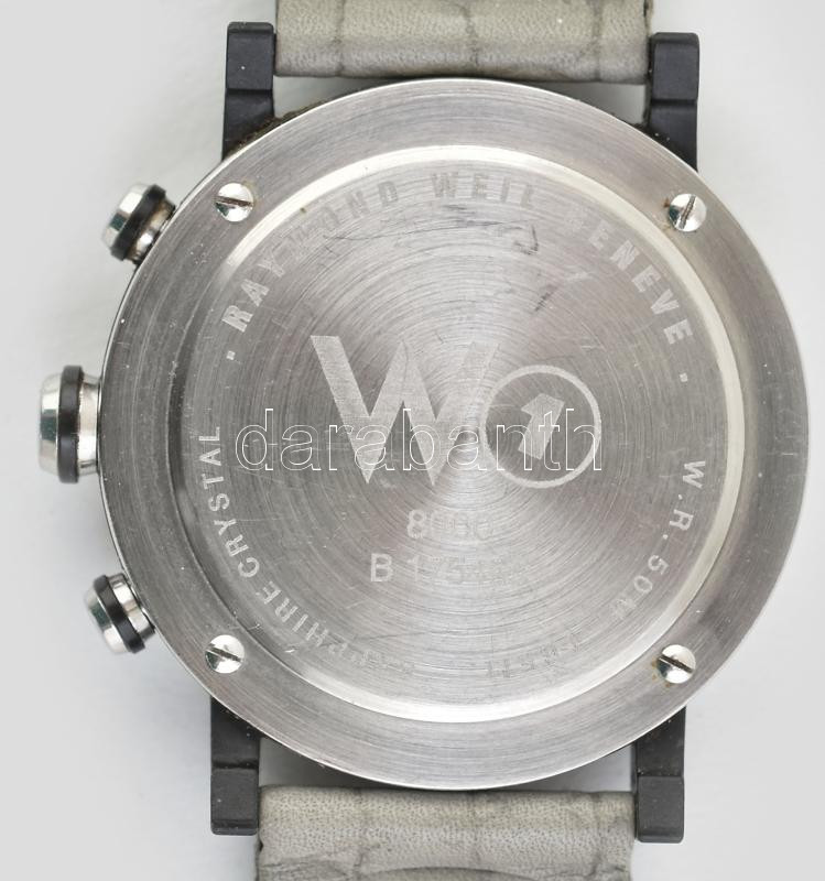 Raimond Weil kronográfos kvarc karóra. Szép állapotban, bőr szíjjal. Működik, elemmel. d: 38 mm - Image 3