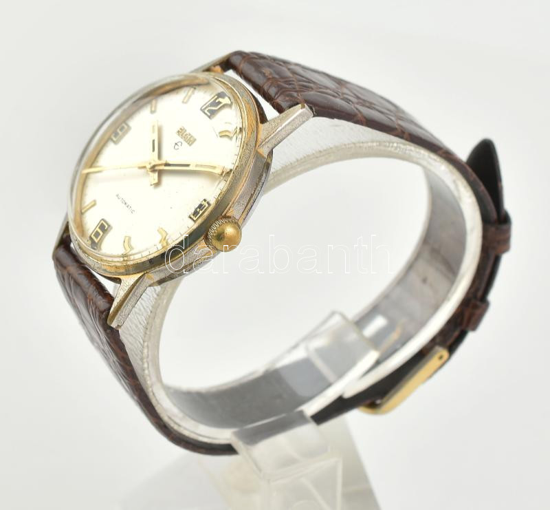 Elgin automata férfi karóra. Hibátlan. szép számlappal, működő, jó állapotban, bőr szíjjal. d: 33 mm - Image 2