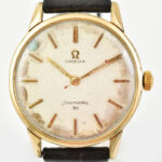 Omega Seamaster 30 automata karóra, elszíneződött számlappal, működő, jó műszaki állapotban, bőr szíjjal. d:35 mm