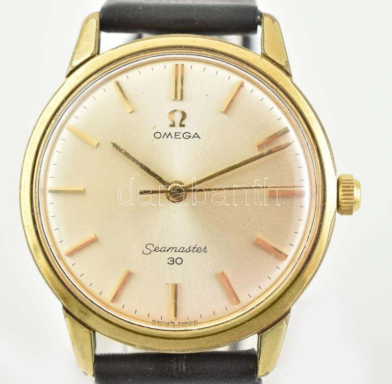 Omega Seamaster 30 automata karóra, hibátlan számlappal, működő, jó állapotban, bőr szíjjal. d:35 mm