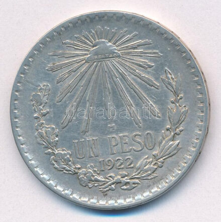 Mexikó 1922. 1P Ag T:2- patina Mexico 1922. 1 Peso Ag C:VF patina Krause KM#455