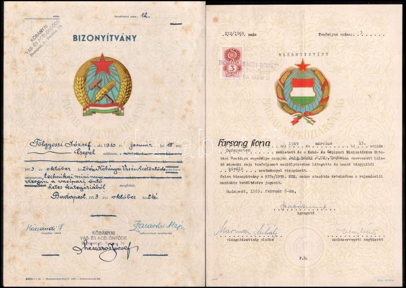 cca 1960-80 14 db szocreál oklevél, bizonyítvány (szakmunkás bizonyítvány, építőipari gépkezelő bizonyítvány stb.) és emléklap - Image 4