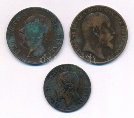 Olaszország 1867M 5c Cu 'II. Viktor Emánuel' + 1983BI 10c Cu 'I .Umberto' + Nagy-Britannia 1903. 1p 'VII. Eduárd' T:3 patina, korrózió Italy 1867M 5 Centesimi Cu 'Vittorio Emanuele II' +1893BI 10 Cu Centesimi 'Umberto I.' + Great Britain
