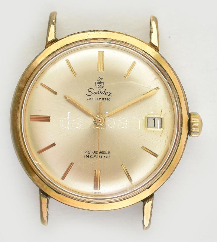 Sandos automata karóra. Hibátlan számlappal, kissé karcos plexivel, működő, jó állapotban d: 34 mm