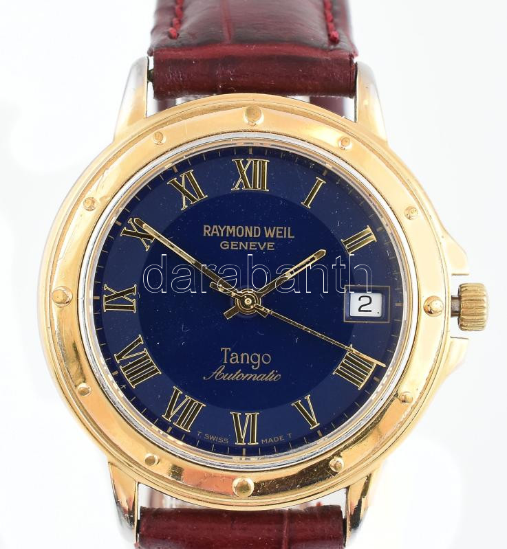 Raimond Weil Tango automata karóra. Hibátlan számlappal, eredeti dobozában, bőr szíjjal, működő, jó állapotban d: 36 mm