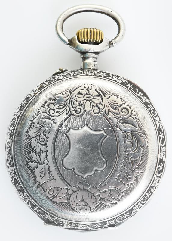 Regulateur ezüst tokos nagy méretű zsebóra. Festett számlappal, kis hibával, üveg borítással a szerkezeten, szép, működő állapotban 64 mm - Image 2