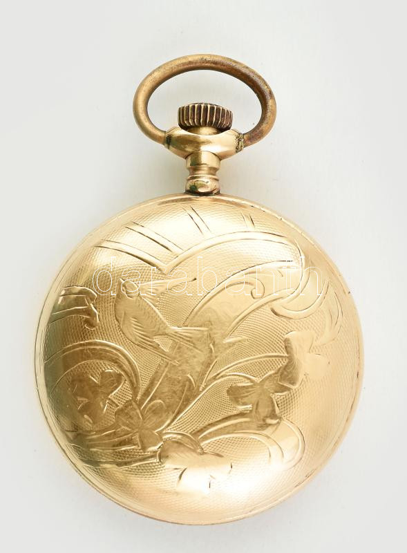 Elgin nagy méretű zsebóra, aranyozott fém tokkal, enyhén kopott számlappal, működő, jó állapotban d: 54 mm Csavaros hátlappal - Image 2