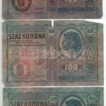 1912. 100K (3x), közte román felülbélyegzéssel + 1914. 50K II. kiadás (2x) T:III,III-