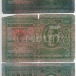 1912. 100K (3x), közte román felülbélyegzéssel + 1914. 50K II. kiadás (2x) T:III,III- - Image 2