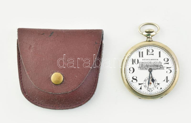 Regulateur fém tokos vasutas zsebóra. Szép számlappal, működő, jó állapotban. d: 50 mm