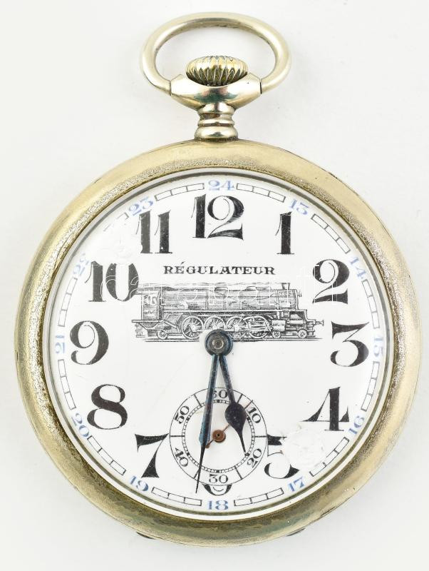 Regulateur fém tokos vasutas zsebóra. Szép számlappal, működő, jó állapotban. d: 50 mm - Image 2