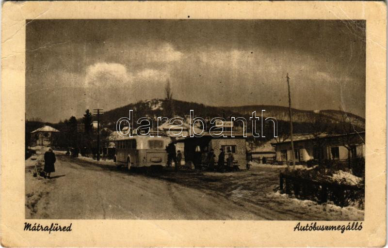 1956 Mátrafüred (Gyöngyös), Autóbusz megállóhely télen. Képzőművészeti Alap Kiadóvállalat (EB)