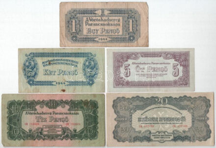 1944. 1P-50P (6xklf) + 100P (2x) 'A Vörös Hadsereg Parancsnoksága' T:III,III- fo.