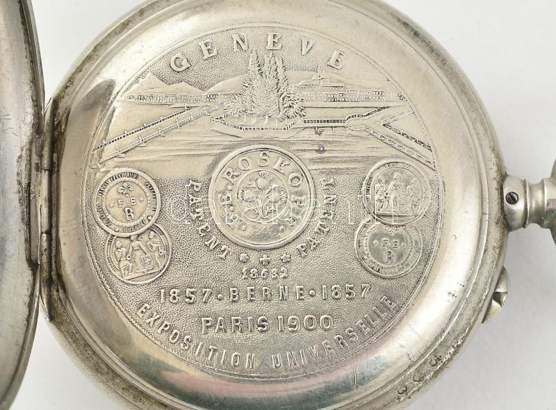 Roskopf fém tokos vasutas zsebóra. számlapon kis sérüléssel működő, jó állapotban d: 51 mm - Image 3