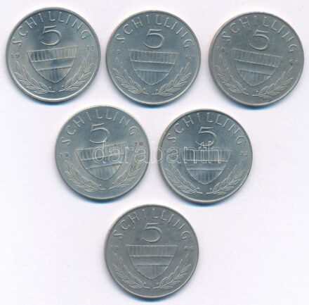 Ausztria 1969-1972. 5Sch Cu-Ni (6x/4xklf) T:1- kis patina Austria 1969-1972. 5 Schilling (6x/4xdiff) C:AU small patina Krause KM# 2889a