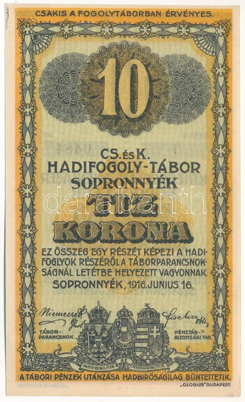 Sopronnyék / hadifogolytábor 1916. június 16. 10K arab sorozat- és sorszámmal T:I- Adamo HHP-1.6 - Image 2