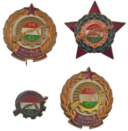 5 db-os (4xklf) Munkásőr jelvény és kitüntetés tétel, közte 1964. 'Munkásőr Emlékérem' bronz kitüntetés mellszalagon, szalagsávval, tokban T:2
