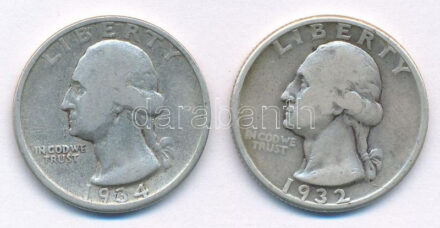 Amerikai Egyesült Államok 1932. 25c Ag + 1934. 25c Ag T:2-3 USA 1932. 25 Cent Ag + 1934. 25 Cent Ag C:XF-F