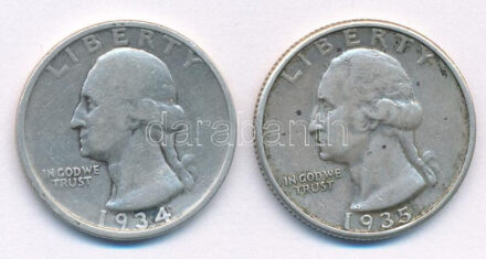 Amerikai Egyesült Államok 1934. 25c Ag + 1935. 25c Ag T:2,2- USA 1934. 25 Cent Ag + 1935. 25 Cent Ag C:XF,VF