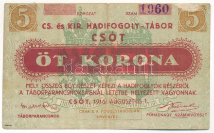 Csót / Hadifogolytábor 1916. augusztus 1. 5K T:III jobb felső sarokban sérülés Adamo HHC-1.4