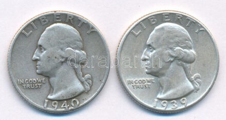 Amerikai Egyesült Államok 1939. 25c Ag + 1940. 25c Ag T:1-,2 USA 1939. 25 Cent Ag + 1940. 25 Cent Ag C:AU,XF