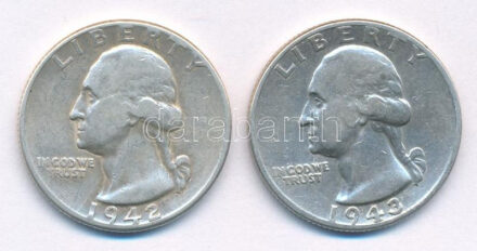 Amerikai Egyesült Államok 1942. 25c Ag + 1943. 25c Ag T:1-,2 USA 1942. 25 Cent Ag + 1943. 25 Cent Ag C:AU,XF