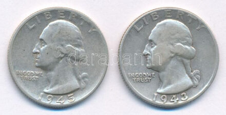 Amerikai Egyesült Államok 1943. 25c Ag + 1945S 25c Ag T:1-,2 USA 1943. 25 Cent Ag + 1945S 25 Cent Ag C:AU,XF