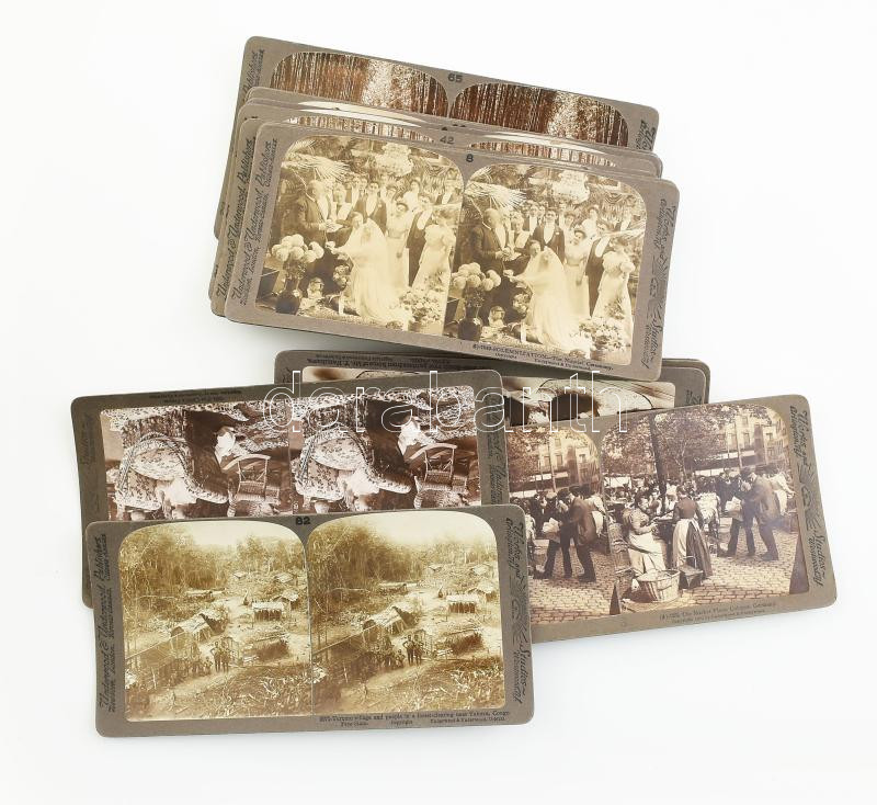 cca 1900 17 db vegyes sztereófotó vegyes témákban, 9×17,5 cm
