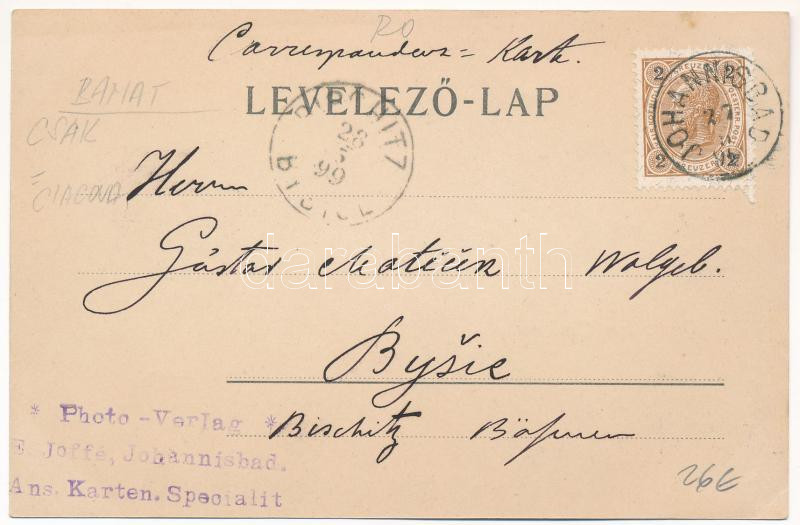 1899 (Vorläufer) Csák, Csákova, Ciacova; Fő tér a toronyról nézve, Római torony a Temesen. Mesterovits & Jovanovits / main square, Timis river, bastion tower (EK) - Image 2