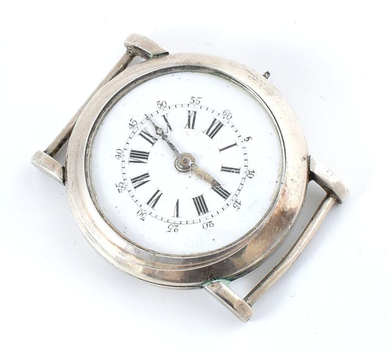 Ezüst (Ag) zsebórából készült karóra.szép számlappal, működik d: 30 mm Üveg lejár