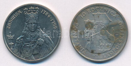 Lengyelország 1988. 100Zl Cu-Ni 'Anjou Hedvig' + 100Zl Cu-Ni 'A lengyel felkelés 70. évfordulója' T:1- folt Poland 1988. 100 Zlotych Cu-Ni 'Jadwiga 1384-1399' + 100 Zlotych Cu-Ni '70 Rocznica - Powstania Wielkopolskiego' C:AU spotted