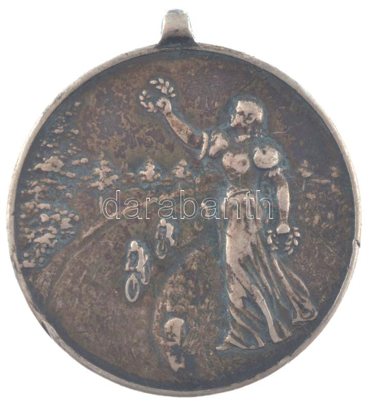 ~1910-1930. '1898 Kispest Szt. Lőrinczi Kerékpár Kör' kétoldalas jelzett Ag díjérem füllel (11,02g/0,800/30mm) T:1- patina