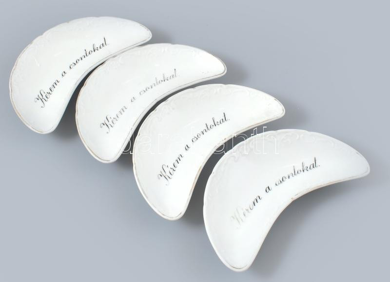 4 db csontos tányér Kérem a csontokat , porcelán, feliratos, jelzés nélkül, kopott 17 cm