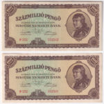1946. 100.000.000P (2x) egyugrású sorszámkövető 'P 22 052341, P 232 052343' T:II- szép papír Adamo P27