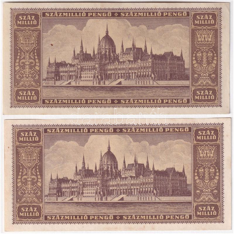 1946. 100.000.000P (2x) egyugrású sorszámkövető 'P 22 052341, P 232 052343' T:II- szép papír Adamo P27 - Image 2