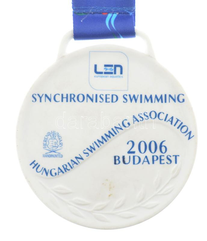 2006. 'Úszó-Európa-bajnokság' Herendi porcelán szinkronszúszó díjérem szalaggal, bronzérem (85mm) T:1- - Image 2