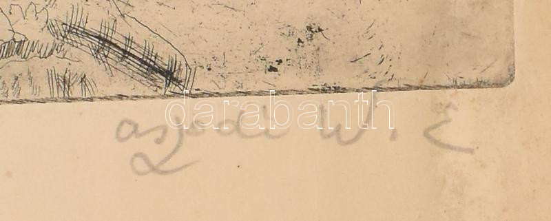 Aszódi Weil Erzsébet (1901-1976): Vízparton. Rézkarc, papír, jelzett, feltekerve, törésnyommal, lap széle foltos és kissé sérült, 29,5×39 cm - Image 2