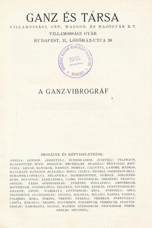cca 1930 A Ganz-vibrográf. Bp., (1930), Ganz és Társa, 21+1 p.+1 t. Papírkötés. - Image 2