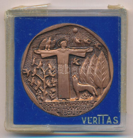Lengyelország 1982. 'Assisi Szent Ferenc születésének 800. évfordulója' kétoldalas bronz emlékérem eredeti tokban. Szign.:Katarzyna Piskorska (45mm) T:1 kettévált tok Poland 1982. '800 Lecie Urodzin Sw Franciszka Asyżu' two sided