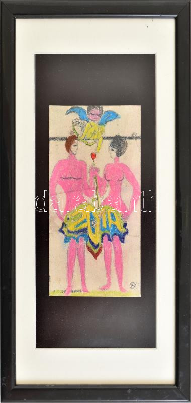 Olvashatatlan jelzéssel: Ámor nyila, ceruza, papír, keretben, 14,5×8 cm