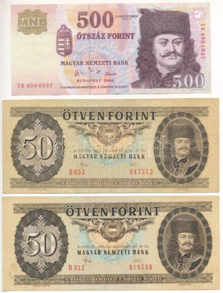 1983. 50Ft (2db) + 2006. 500Ft 'A forradalom 50. évfordulója 1956. október 23.' T:III