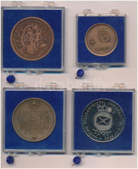 4 darabos Magyar Éremgyűjtők Egyesülete által kiadott bronz emlékérem, közte 'Sopron','Az ember tragédiája színpadi bemutatásának 100. évfordulója' plombált tokokban (32mm,43mm) T:1 repedt tok