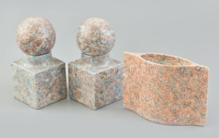 Virebent francia porcelán fedeles tégely párban 15 cm + váza 10 cm. Márvány mintás, jelzett, hibátlan