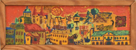 Bányai Mátyás (?-?): Esztergom. Olaj, fa, jelzett a hátoldalon, fakeretben, 7,5x23 cm,.