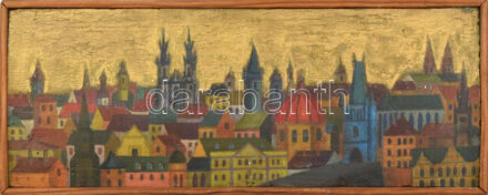 Barcsai Tibor (1937 - 2017): Prága, Olaj, fa, jelzett 13x35 cm Fa keretben Jelzett a hátoldalon. Sérült