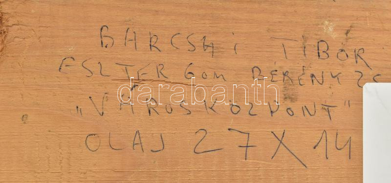 Barcsai Tibor (1937 - 2017): Esztergom városközpont. Olaj, fa, jelzett 14x27 cm Fa keretben - Image 2